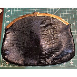 Vintage Etra Black & Gold Evening Clutch With Chain Strap & Clasp Closure